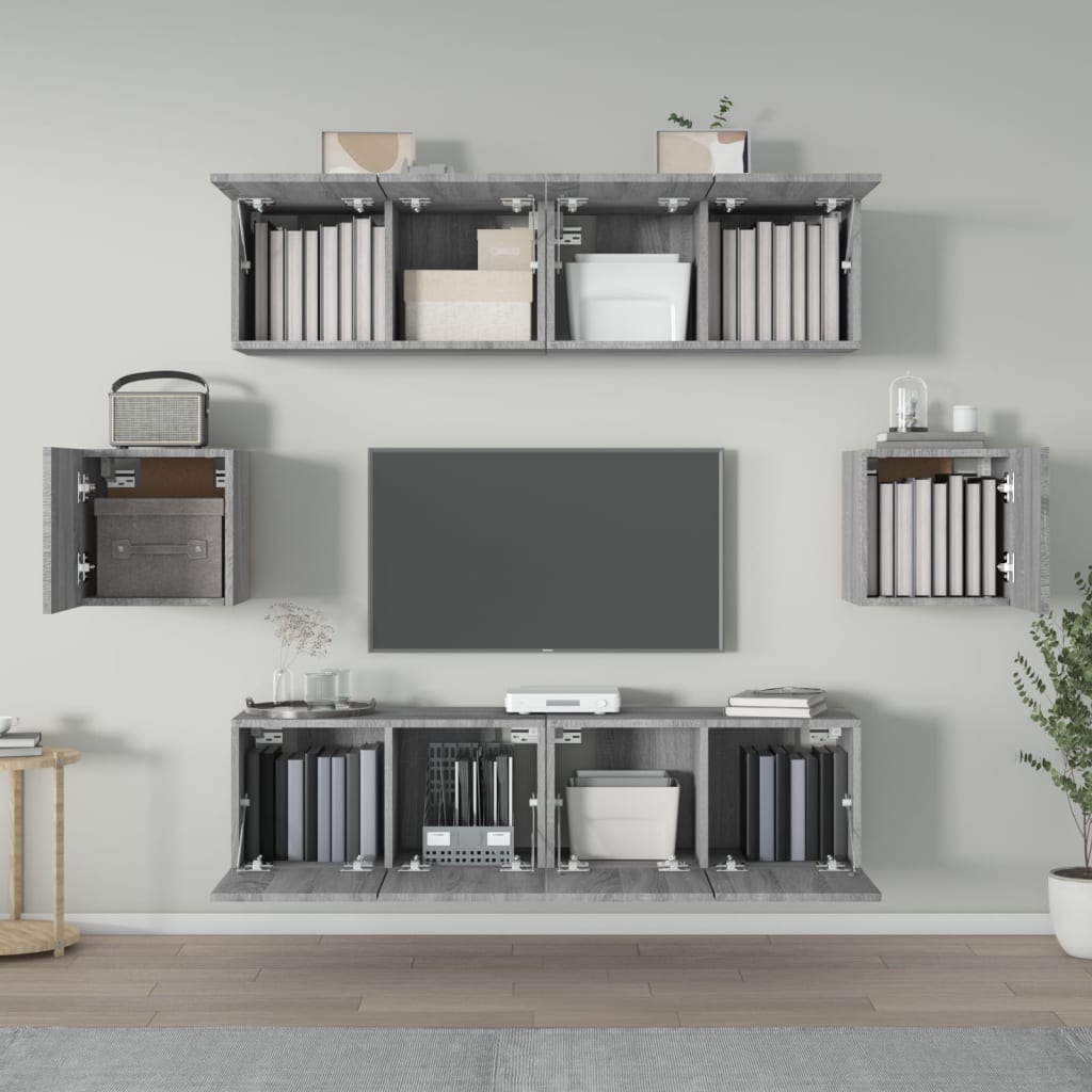6-tlg. TV-Schrank-Set Grau Sonoma Holzwerkstoff