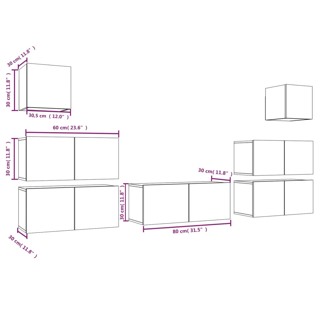 7-tlg. TV-Schrank-Set Räuchereiche Holzwerkstoff