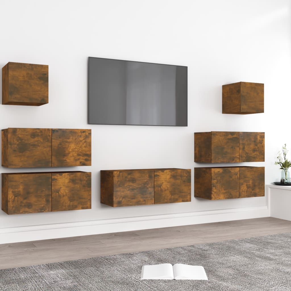 7-tlg. TV-Schrank-Set Räuchereiche Holzwerkstoff
