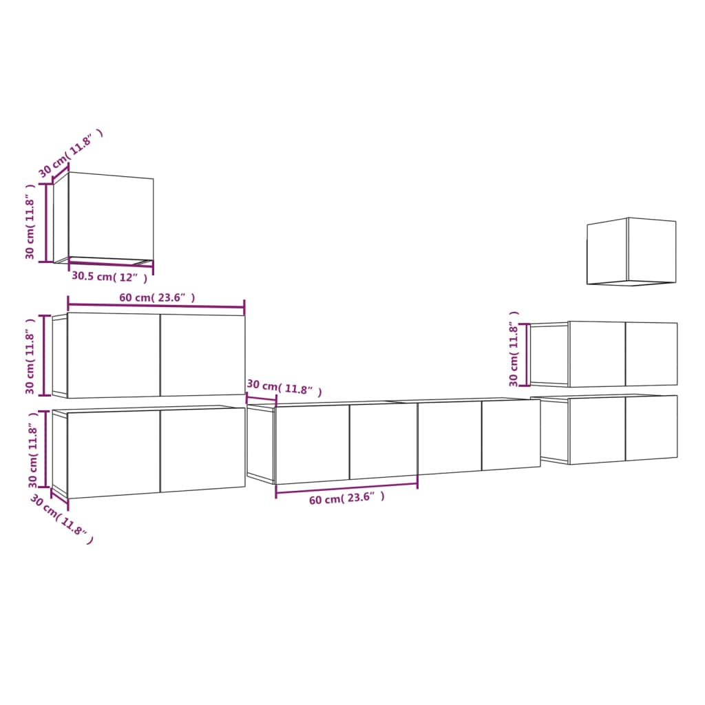 8-tlg. TV-Schrank-Set Räuchereiche Holzwerkstoff