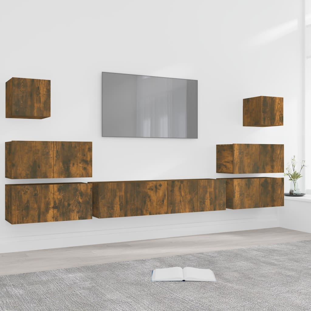 8-tlg. TV-Schrank-Set Räuchereiche Holzwerkstoff