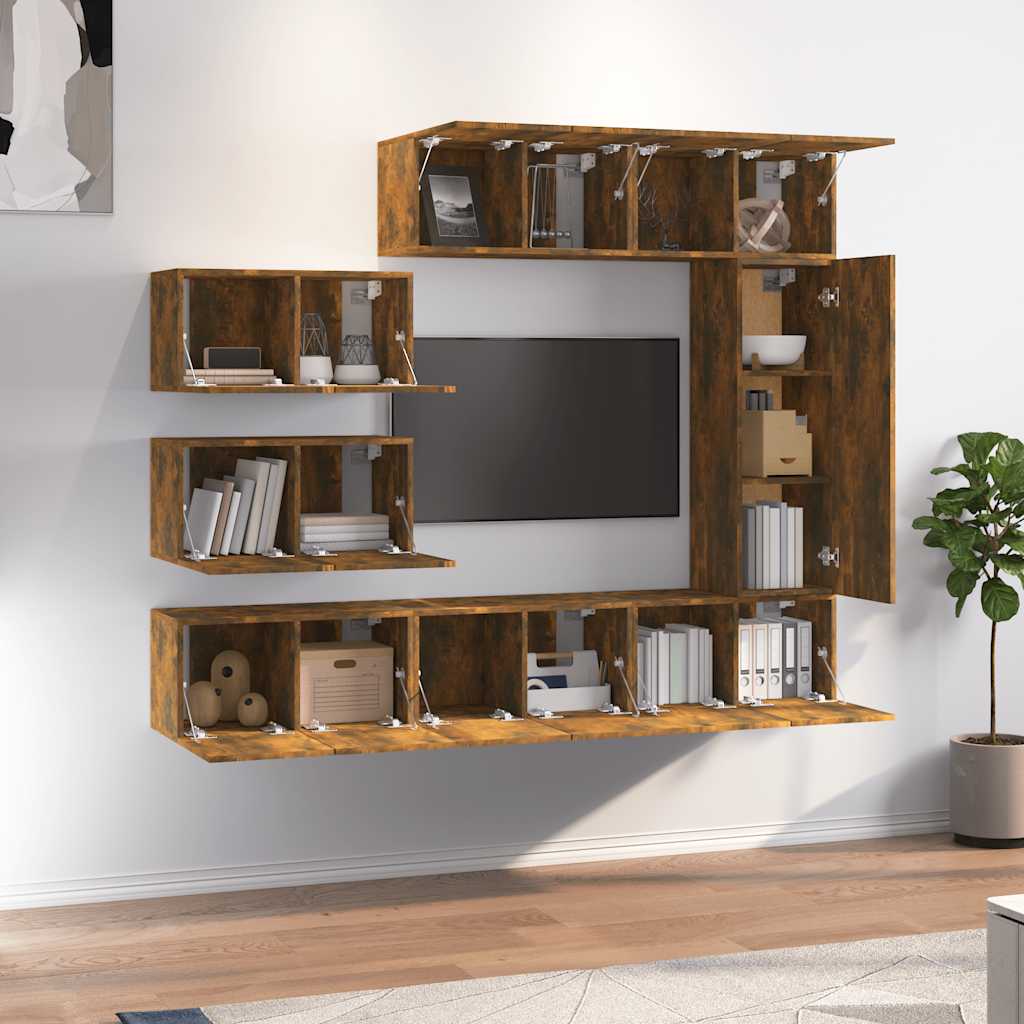 8-tlg. TV-Schrank-Set Räuchereiche Holzwerkstoff