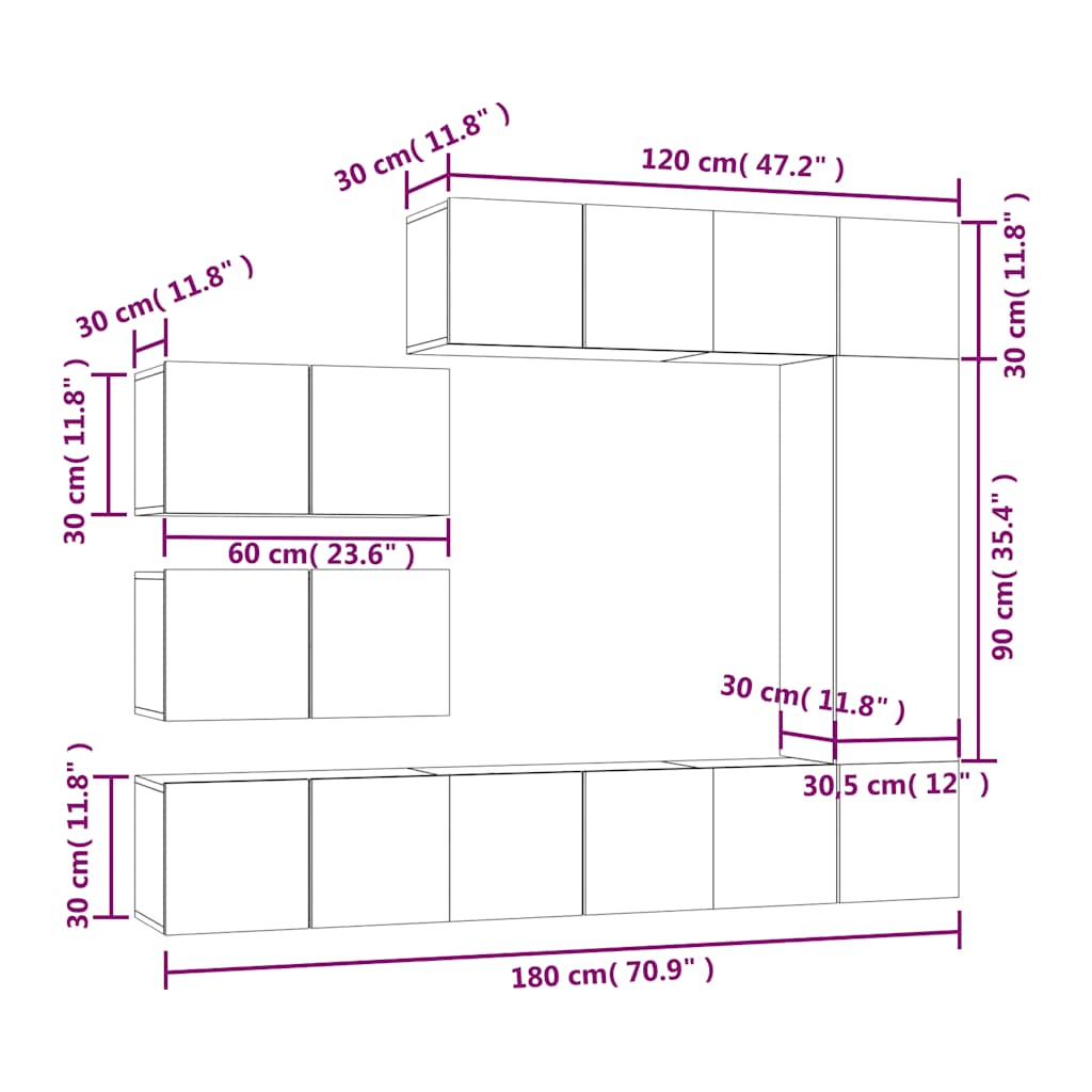 8-tlg. TV-Schrank-Set Räuchereiche Holzwerkstoff