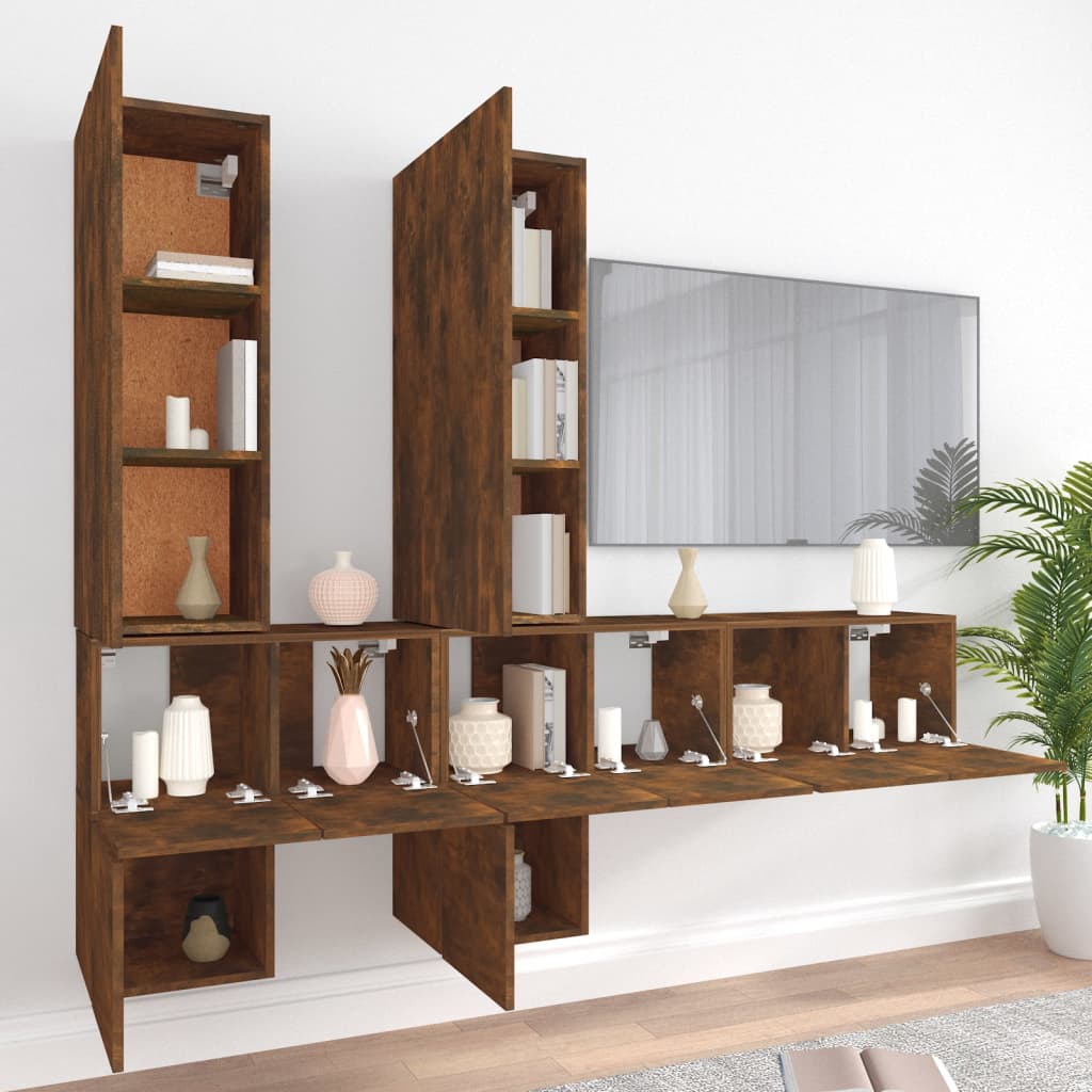 7-tlg. TV-Schrank-Set Räuchereiche Holzwerkstoff