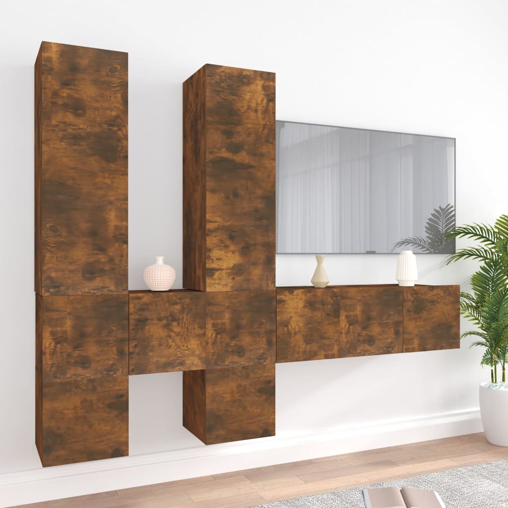7-tlg. TV-Schrank-Set Räuchereiche Holzwerkstoff