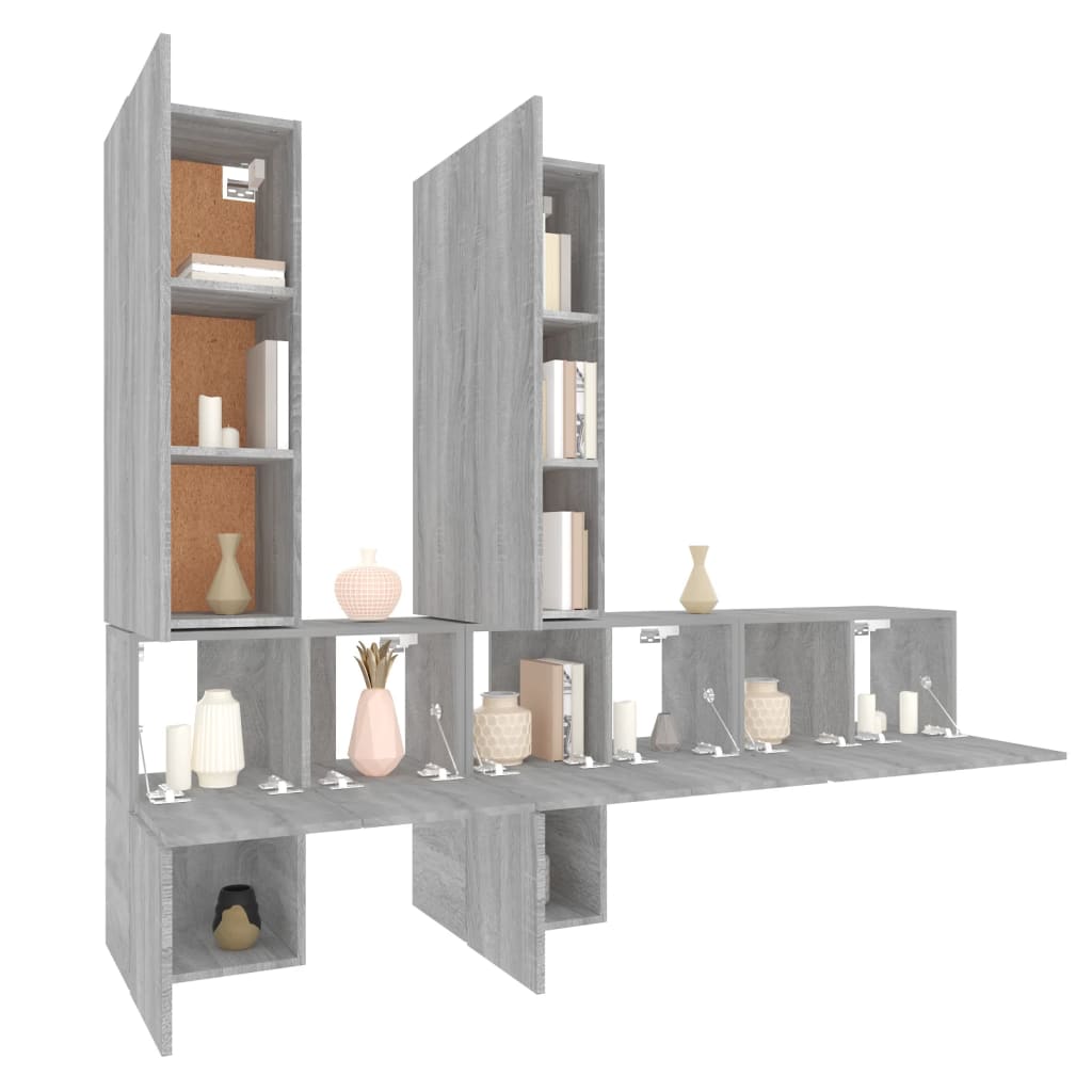 7-tlg. TV-Schrank-Set Grau Sonoma Holzwerkstoff