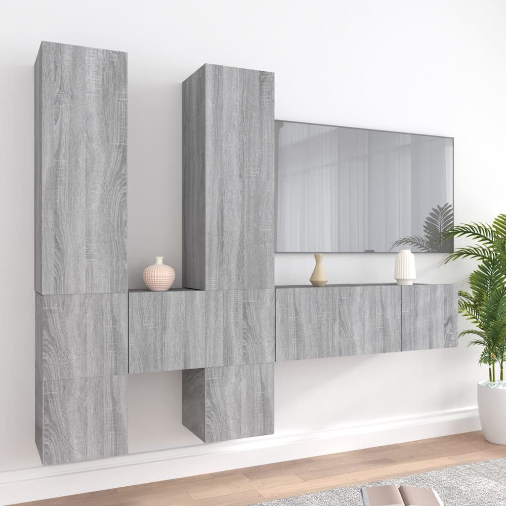 7-tlg. TV-Schrank-Set Grau Sonoma Holzwerkstoff