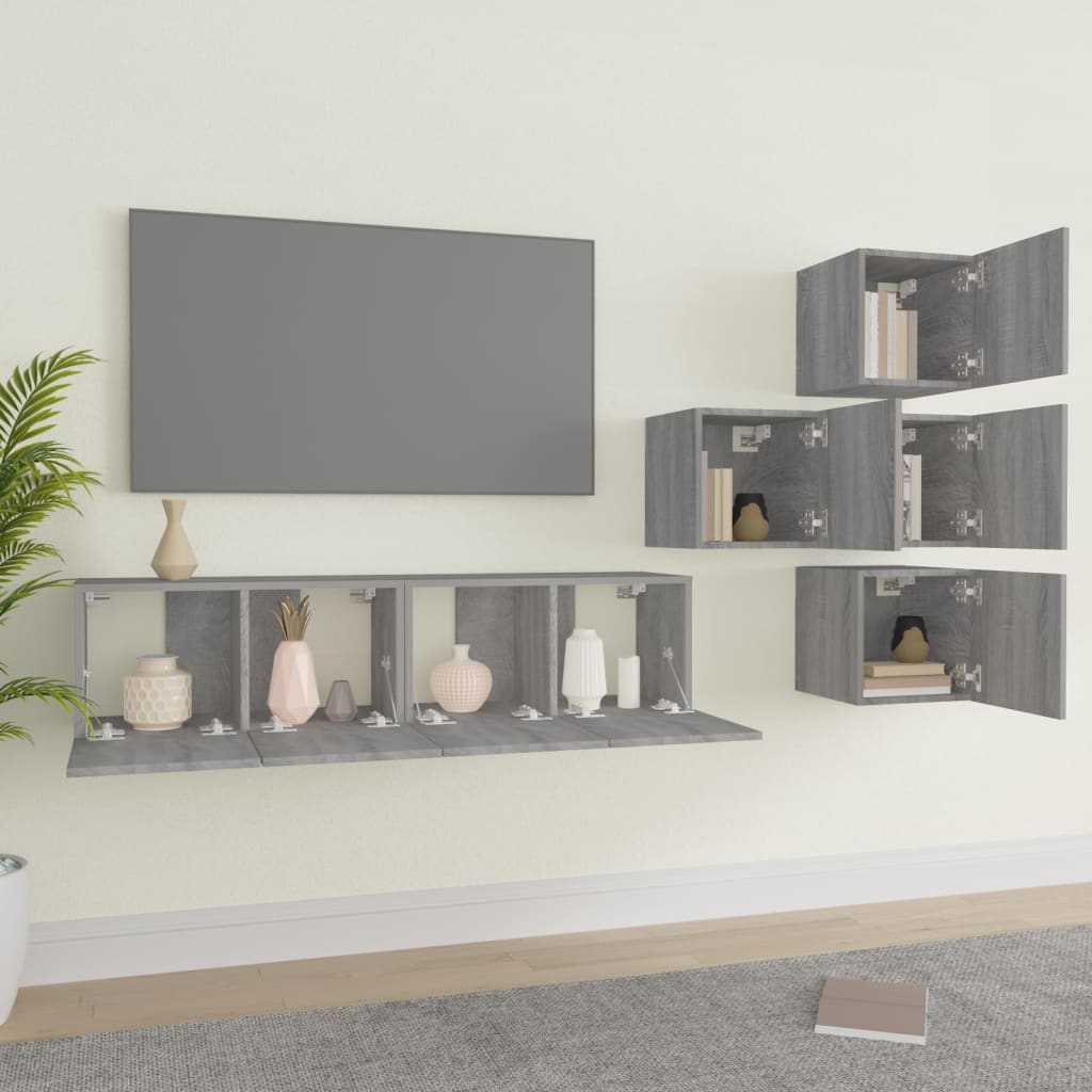 6-tlg. TV-Schrank-Set Grau Sonoma Holzwerkstoff