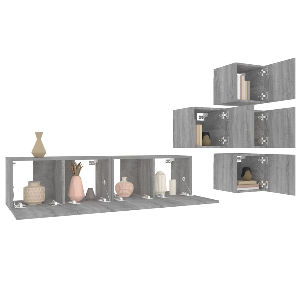 6-tlg. TV-Schrank-Set Grau Sonoma Holzwerkstoff