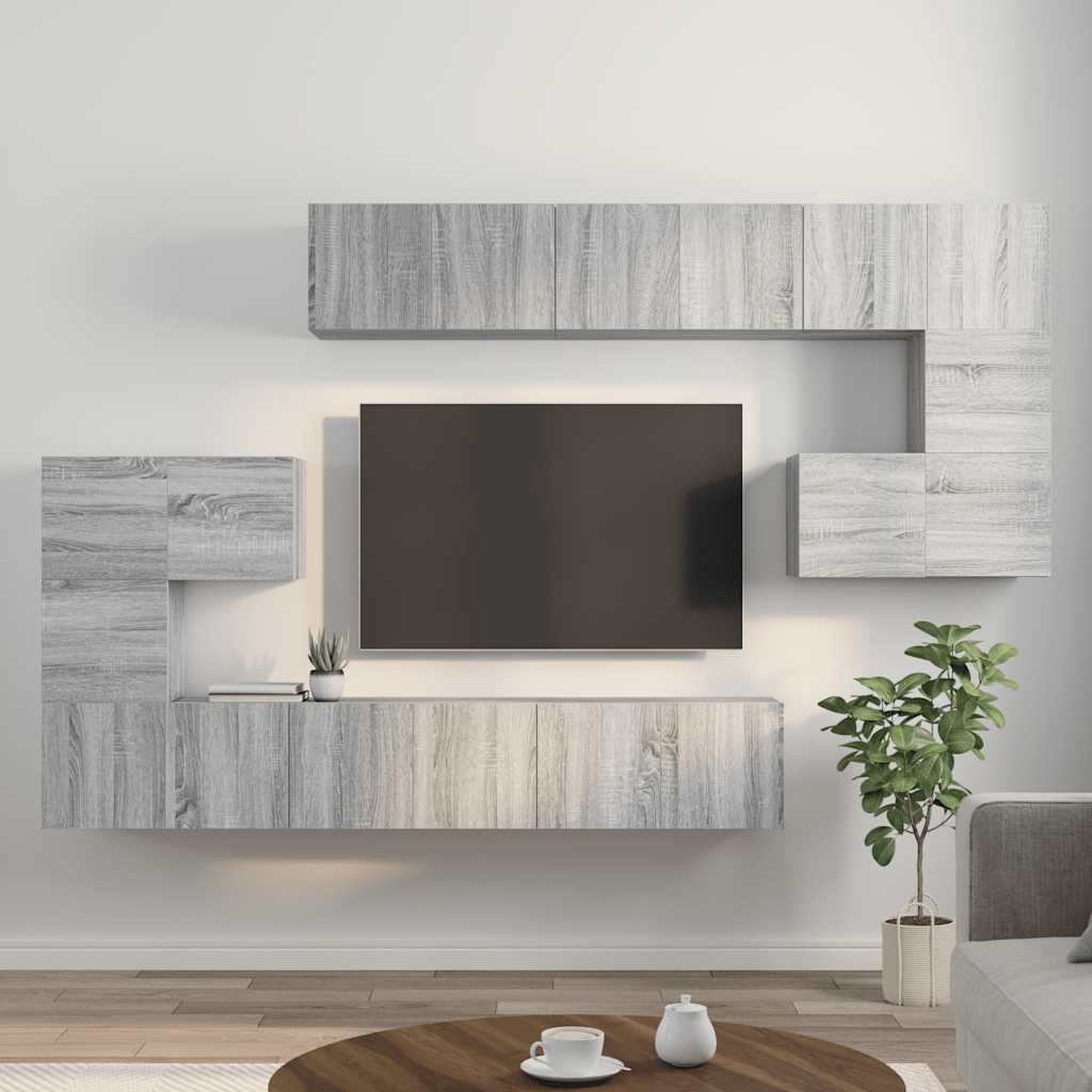 10-tlg. TV-Schrank-Set Grau Sonoma Holzwerkstoff