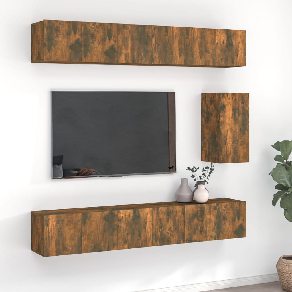 7-tlg. TV-Schrank-Set Räuchereiche Holzwerkstoff