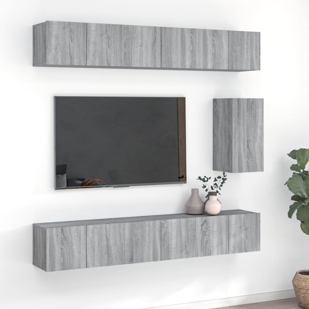 7-tlg. TV-Schrank-Set Grau Sonoma Holzwerkstoff