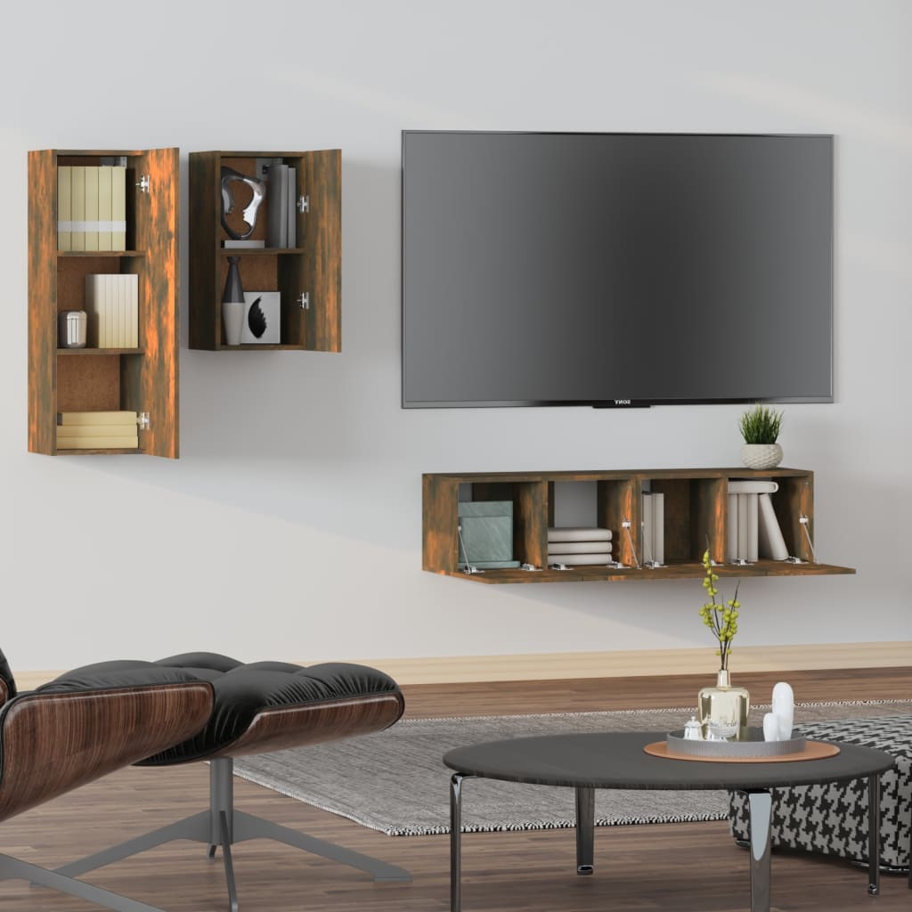 4-tlg. TV-Schrank-Set Räuchereiche Holzwerkstoff