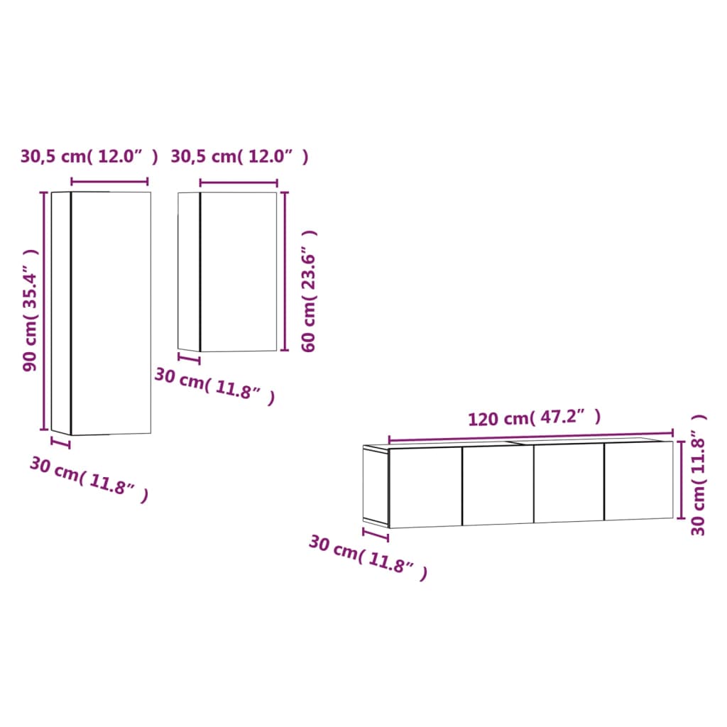 4-tlg. TV-Schrank-Set Grau Sonoma Holzwerkstoff