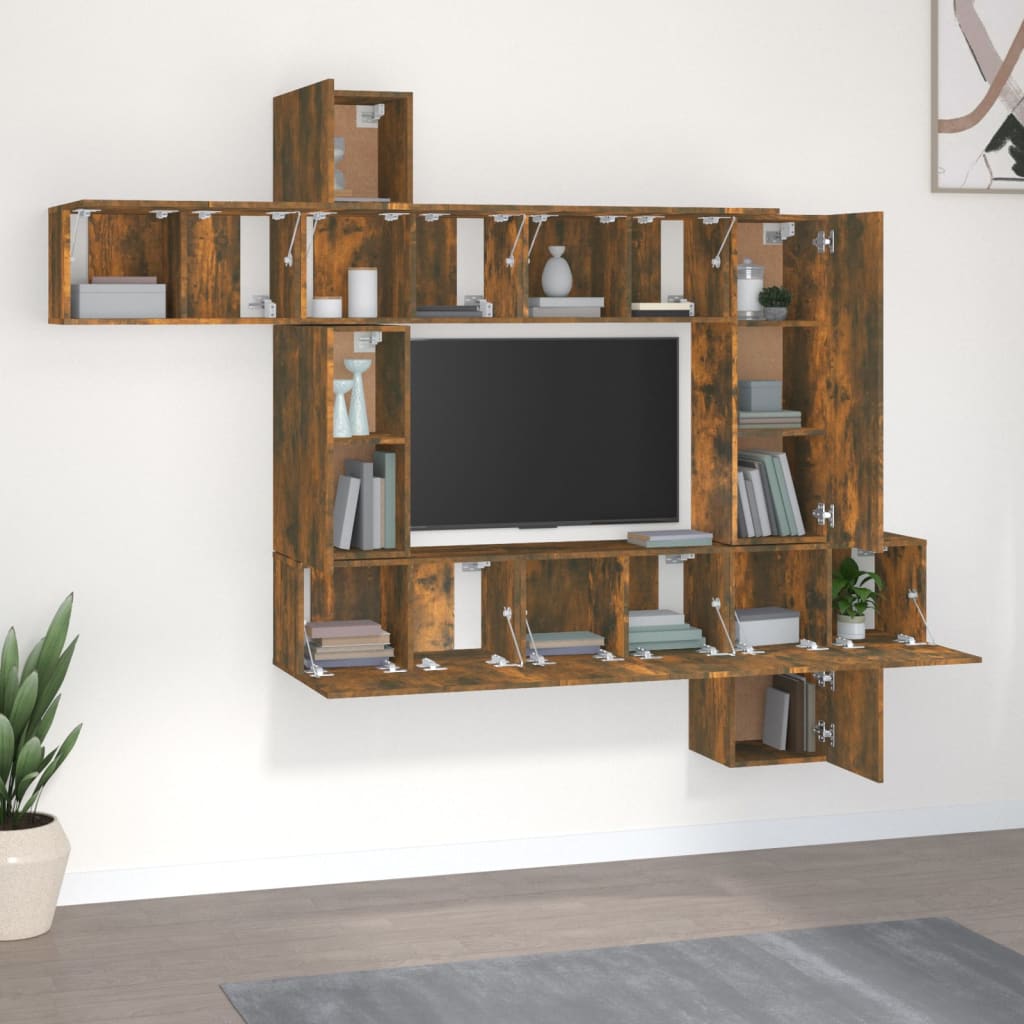 10-tlg. TV-Schrank-Set Räuchereiche Holzwerkstoff