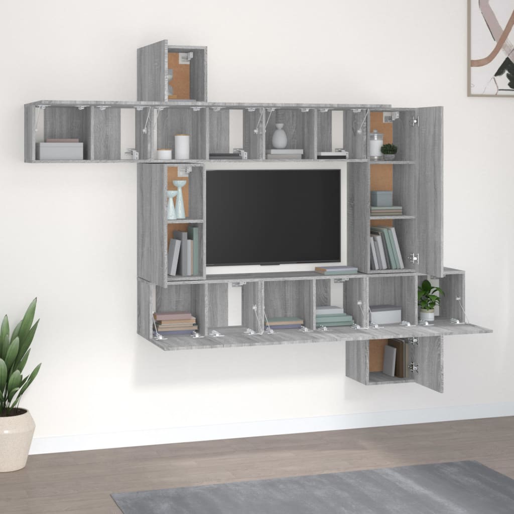10-tlg. TV-Schrank-Set Grau Sonoma Holzwerkstoff