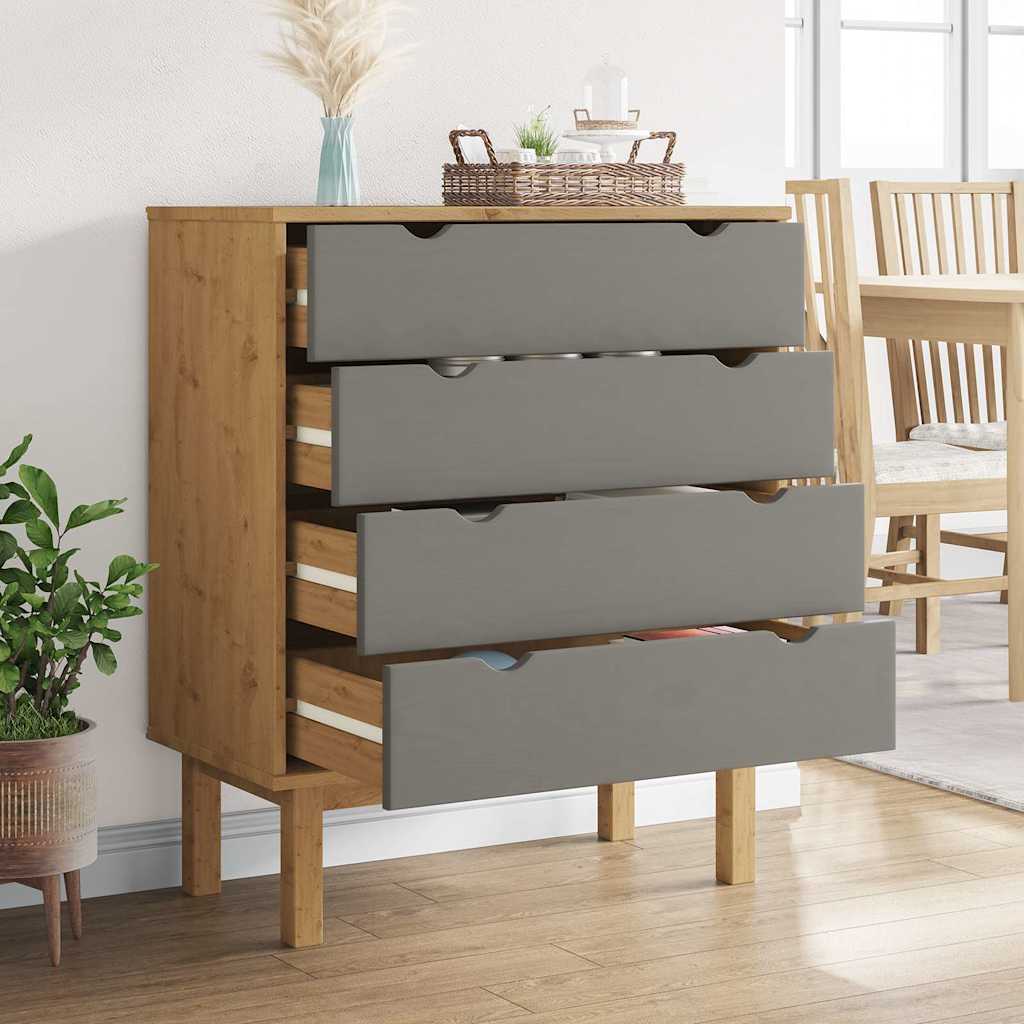 Schubladenschrank OTTA Braun&Grau 76,5x39,5x90 cm Massivholz
