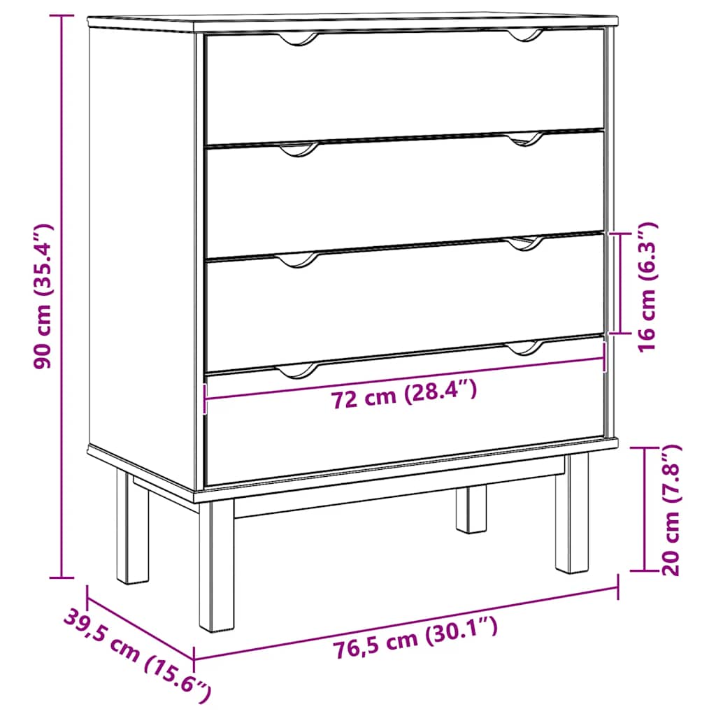 Schubladenschrank OTTA Braun&Weiß 76,5x39,5x90 cm Massivholz