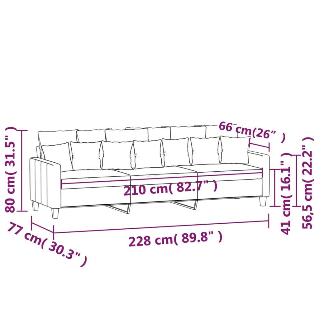 3-Sitzer-Sofa Hellgrau 210 cm Stoff