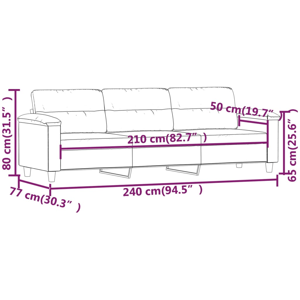 3-Sitzer-Sofa Dunkelgrau 210 cm Mikrofasergewebe