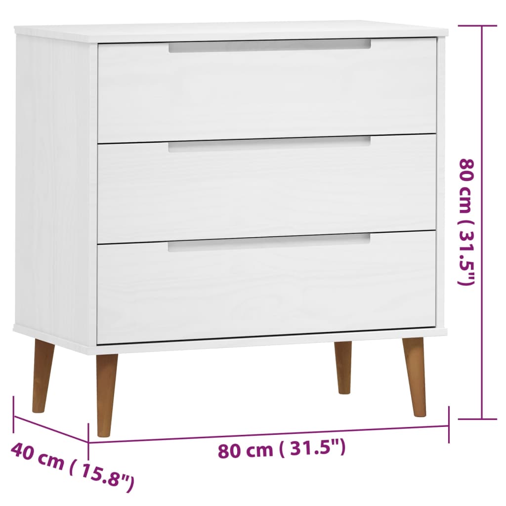Schubladenschrank MOLDE Weiß 80x40x80 cm Massivholz Kiefer