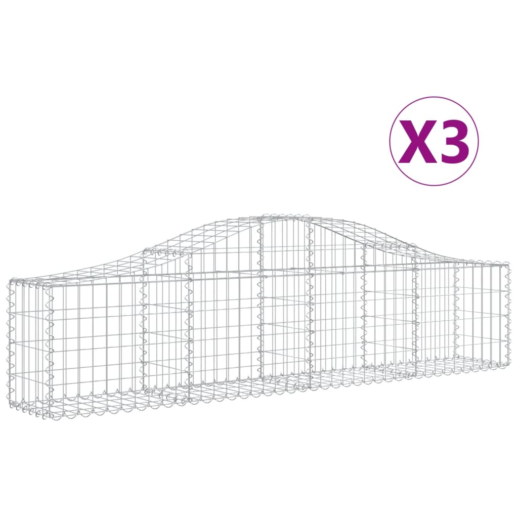 Gabionen mit Hochbogen 3 Stk. 200x30x40/60 cm Verzinktes Eisen