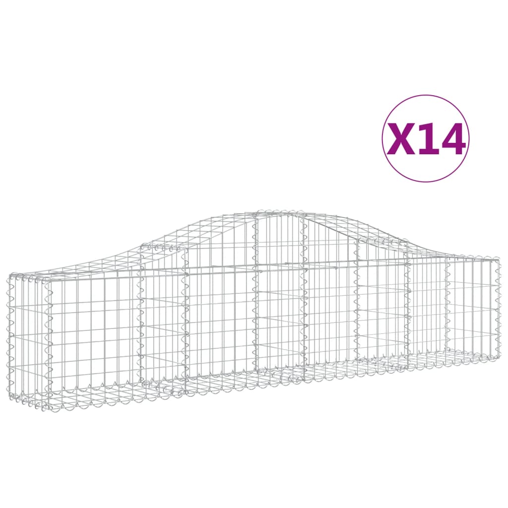Gabionen mit Hochbogen 14 Stk. 200x30x40/60 cm Verzinktes Eisen