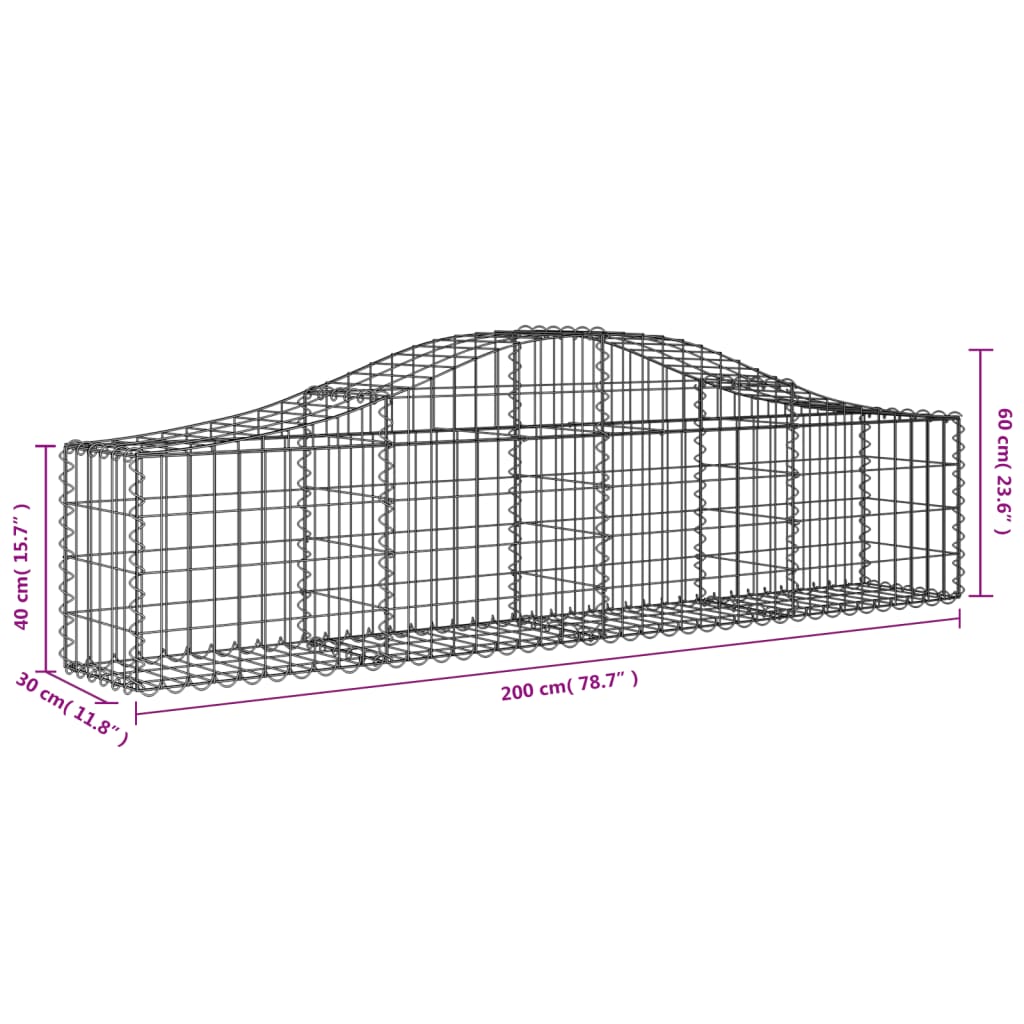 Gabionen mit Hochbogen 14 Stk. 200x30x40/60 cm Verzinktes Eisen