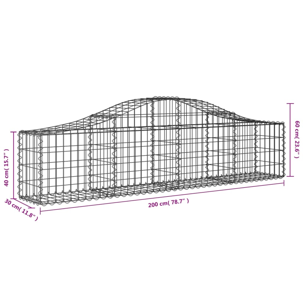 Gabionen mit Hochbogen 15 Stk. 200x30x40/60 cm Verzinktes Eisen