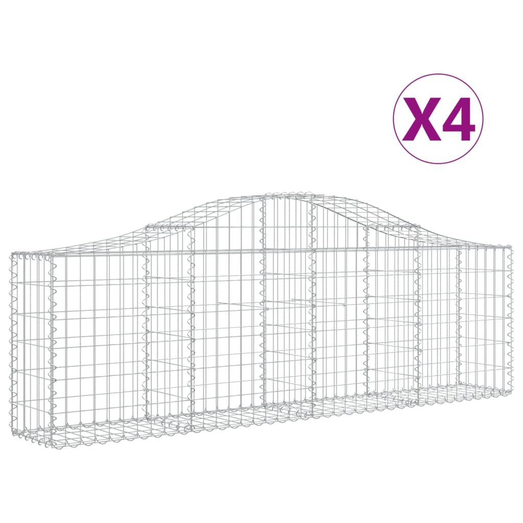 Gabionen mit Hochbogen 4 Stk. 200x30x60/80 cm Verzinktes Eisen