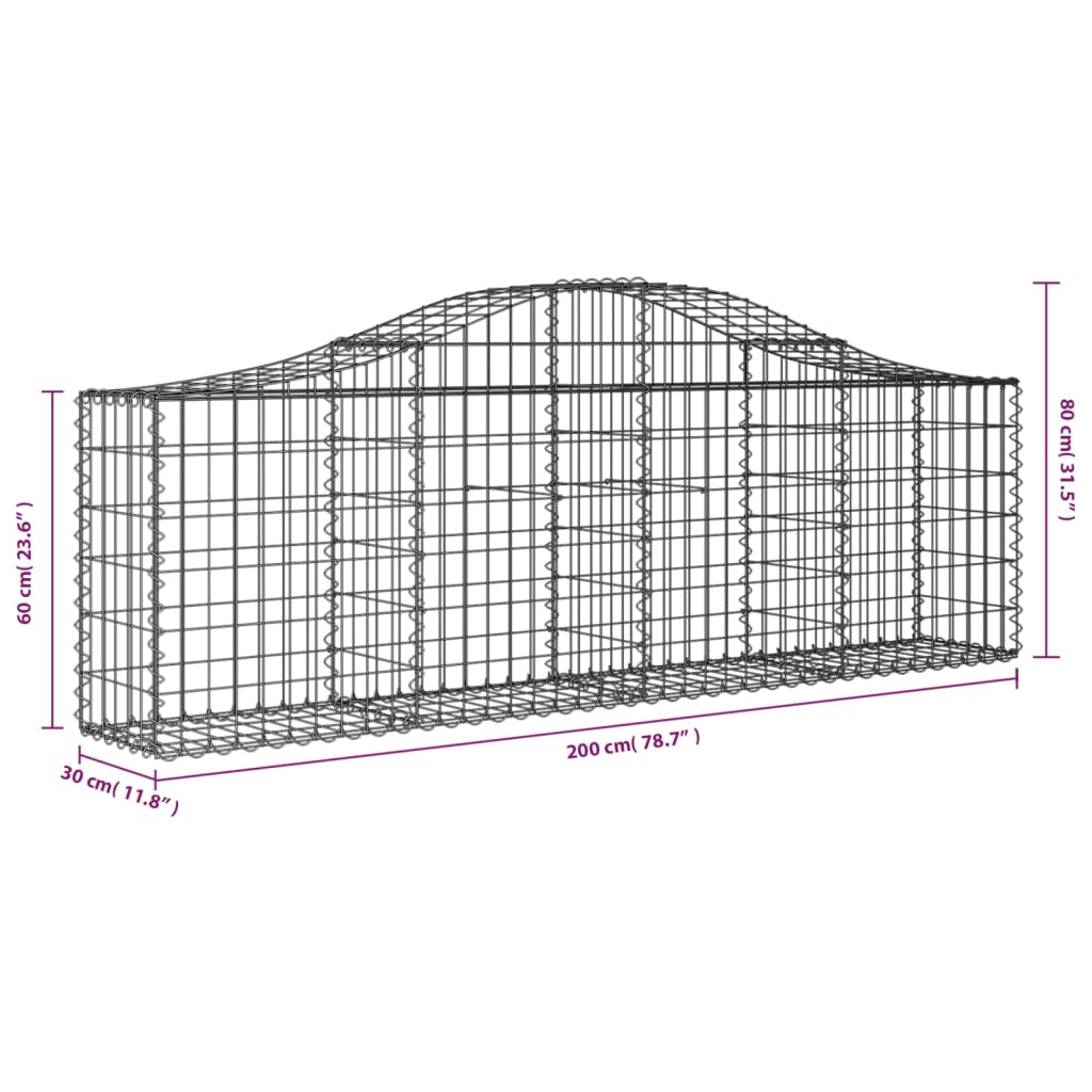 Gabionen mit Hochbogen 20 Stk. 200x30x60/80 cm Verzinktes Eisen