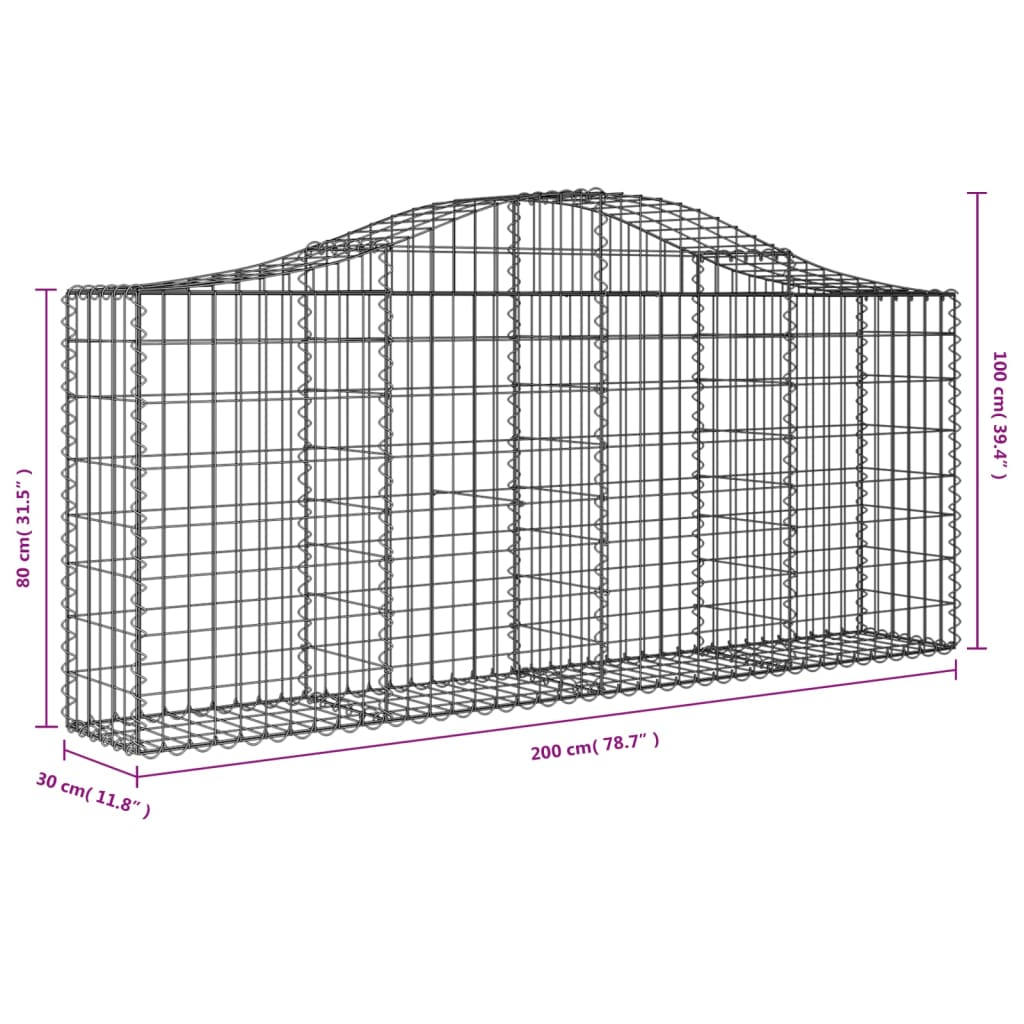 Gabionen mit Hochbogen 14 Stk. 200x30x80/100cm Verzinktes Eisen