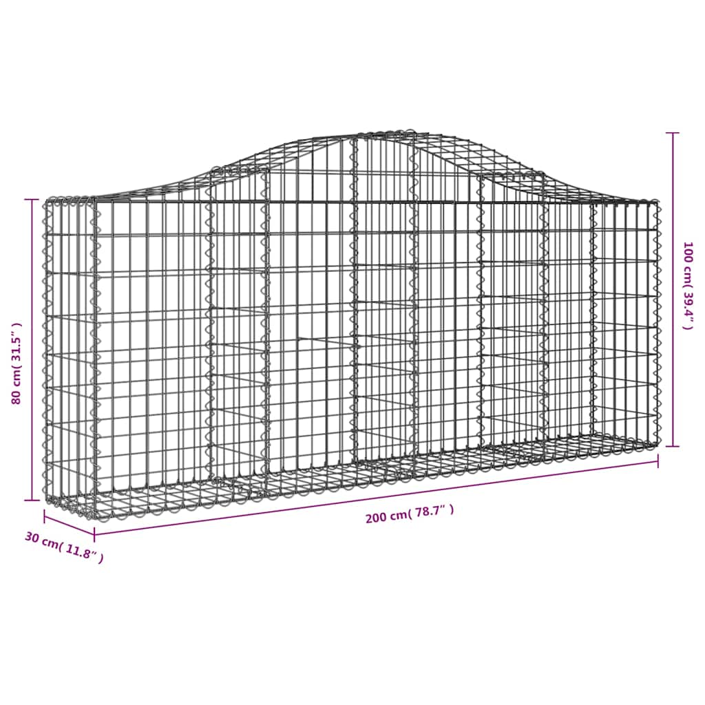 Gabionen mit Hochbogen 30 Stk. 200x30x80/100cm Verzinktes Eisen
