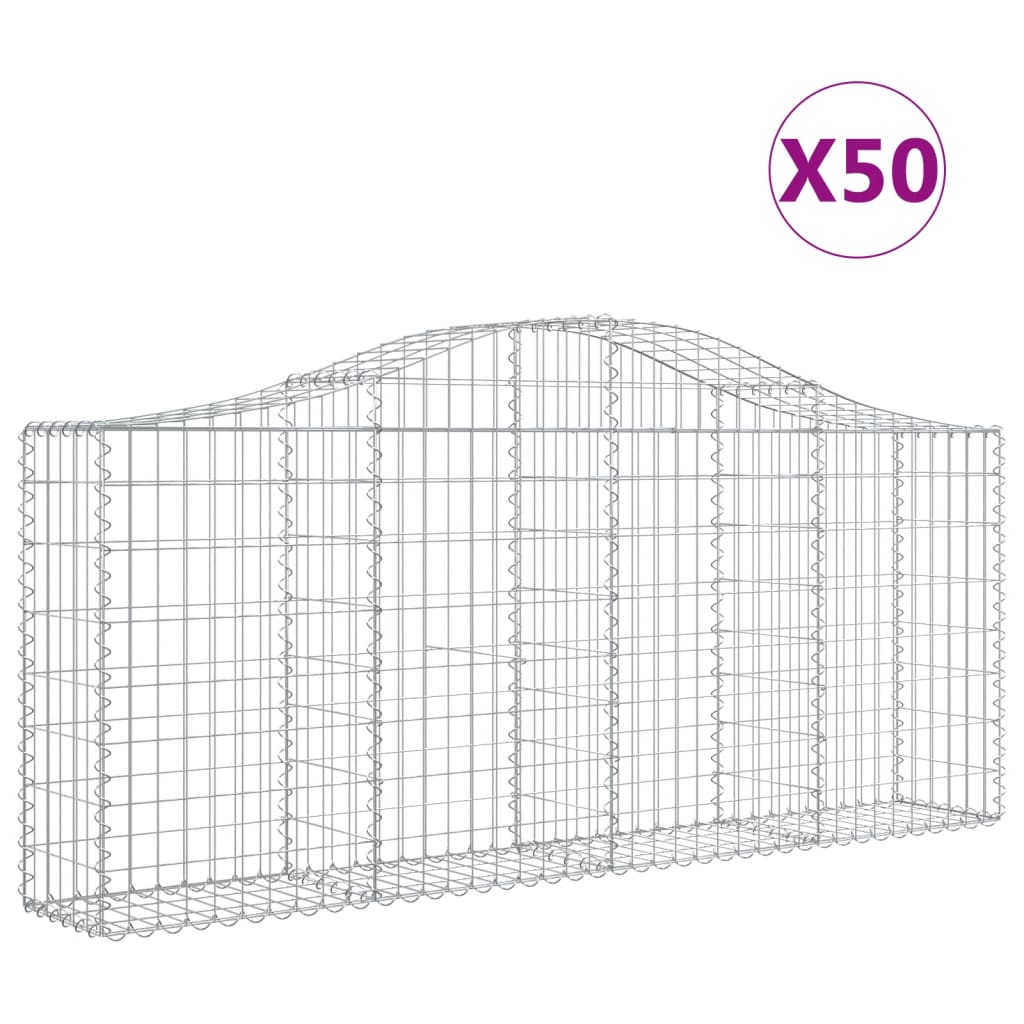 Gabionen mit Hochbogen 50 Stk. 200x30x80/100cm Verzinktes Eisen