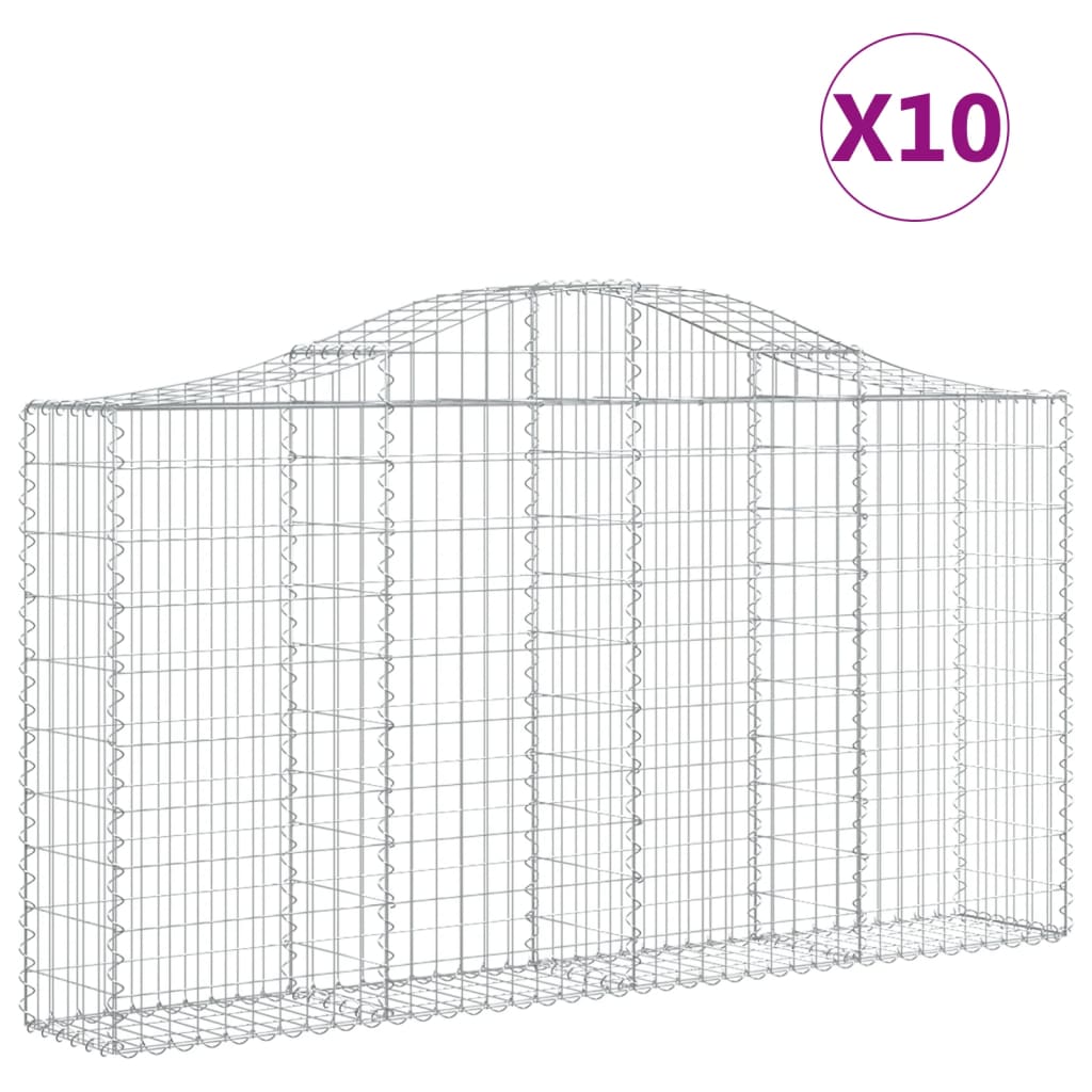 Gabionen mit Hochbogen 10Stk. 200x30x100/120cm Verzinktes Eisen
