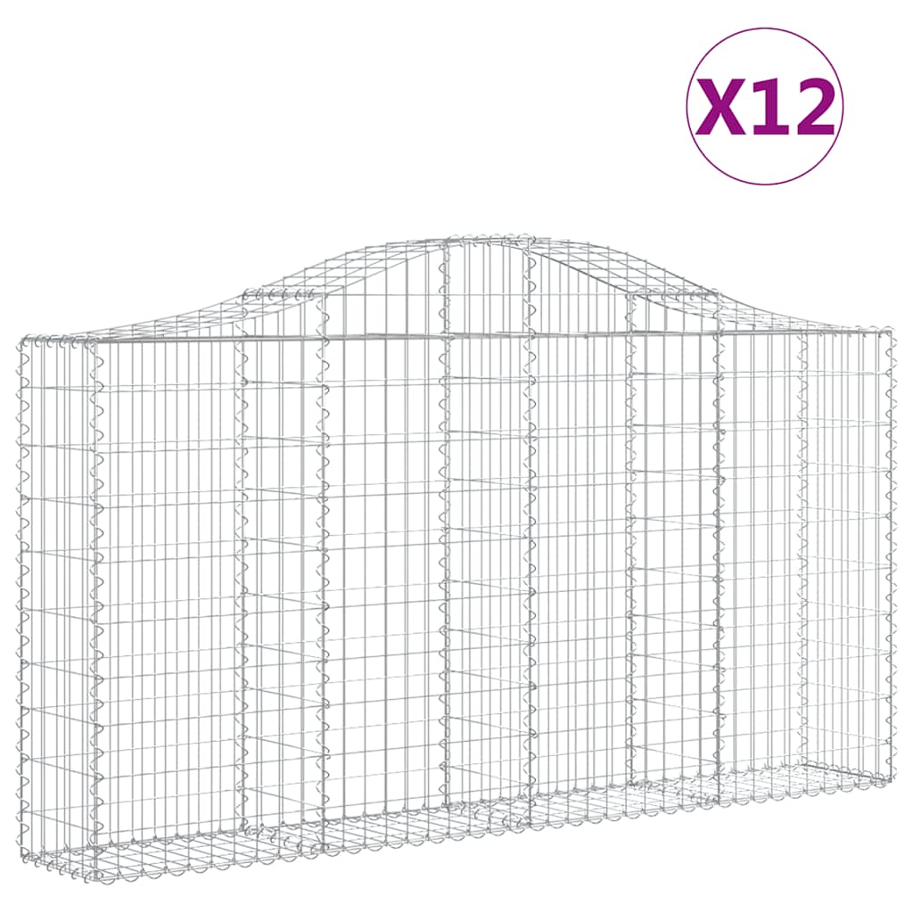 Gabionen mit Hochbogen 12Stk. 200x30x100/120cm Verzinktes Eisen