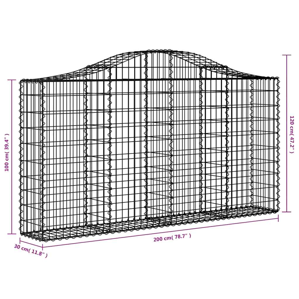 Gabionen mit Hochbogen 18Stk. 200x30x100/120cm Verzinktes Eisen