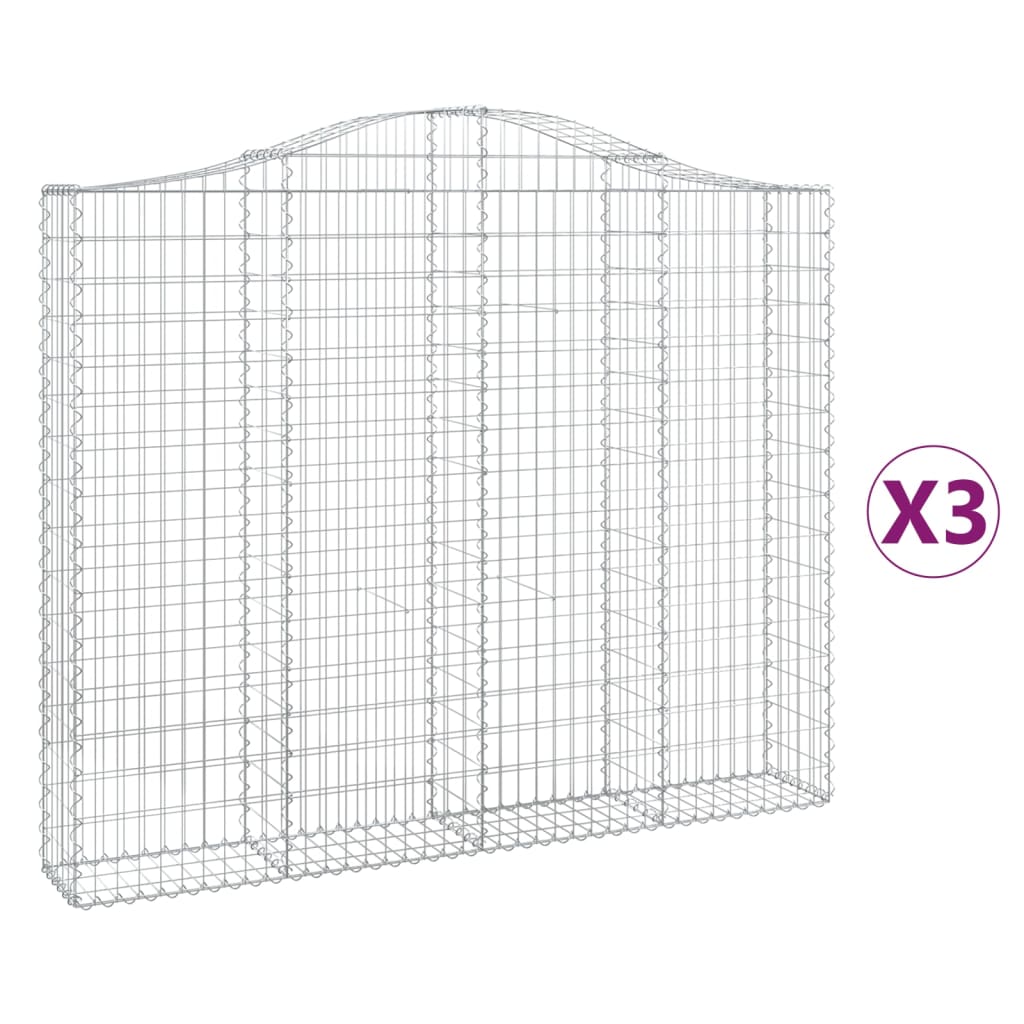 Gabionen mit Hochbogen 3 Stk. 200x30x160/180cm Verzinktes Eisen
