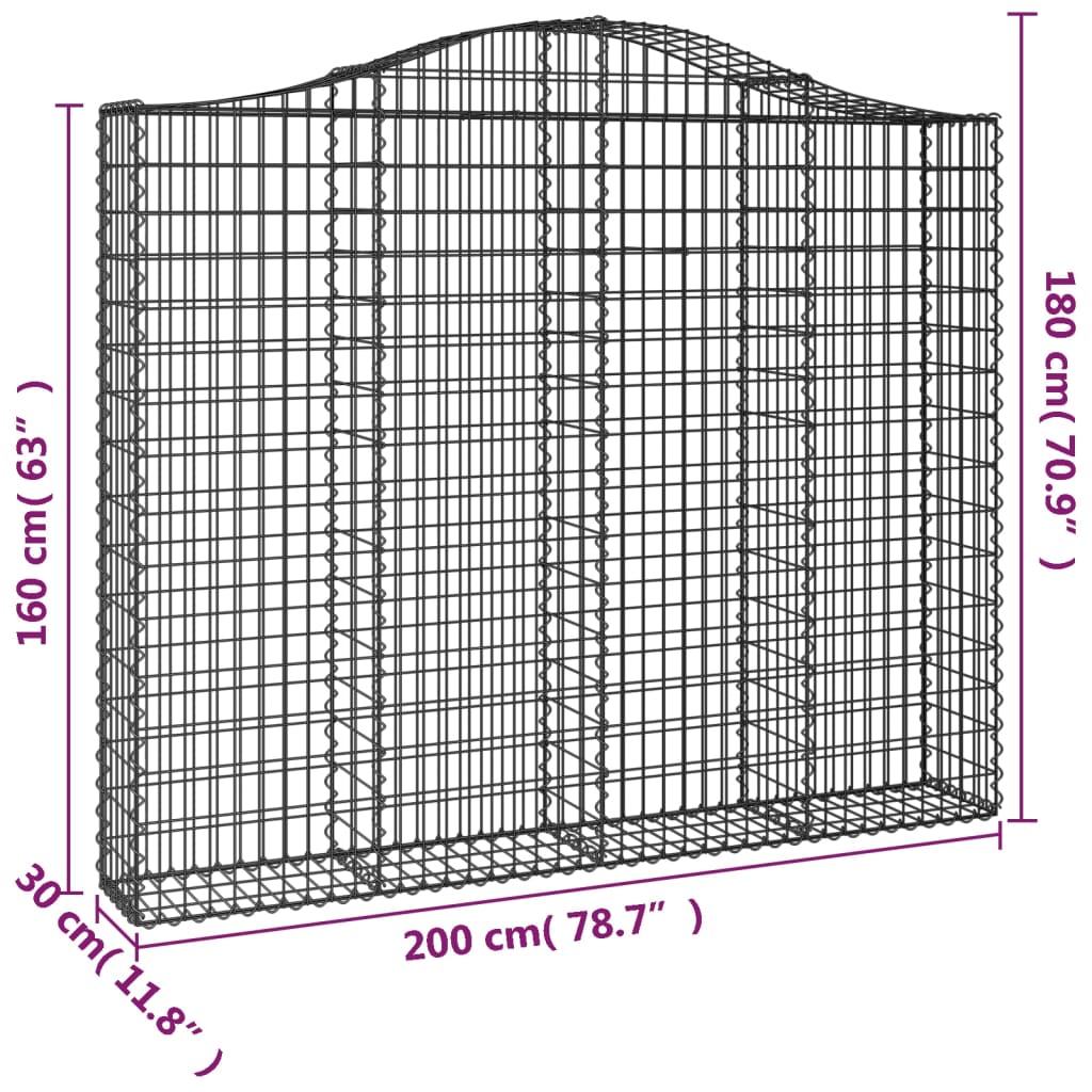 Gabionen mit Hochbogen 5 Stk. 200x30x160/180cm Verzinktes Eisen