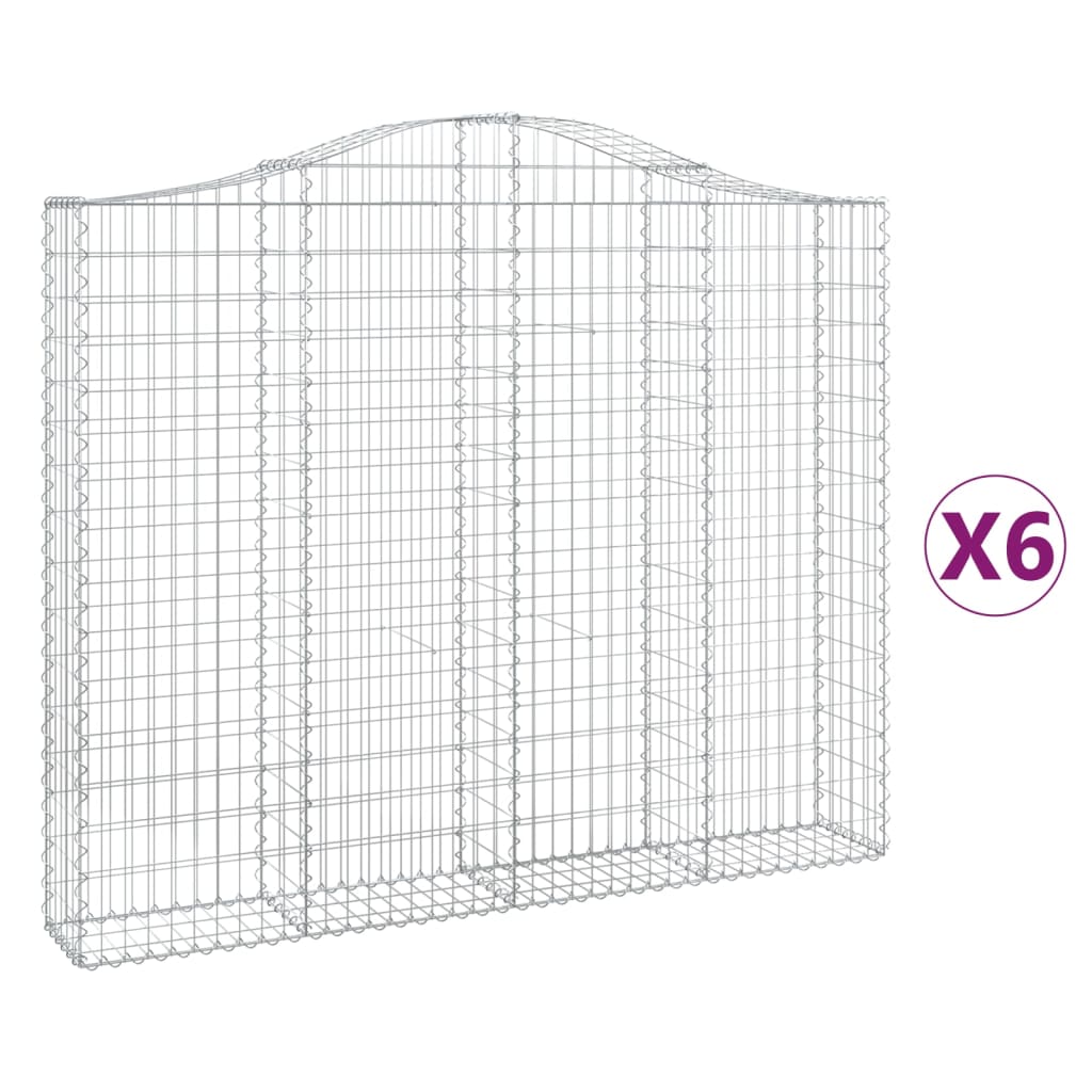 Gabionen mit Hochbogen 6 Stk. 200x30x160/180cm Verzinktes Eisen