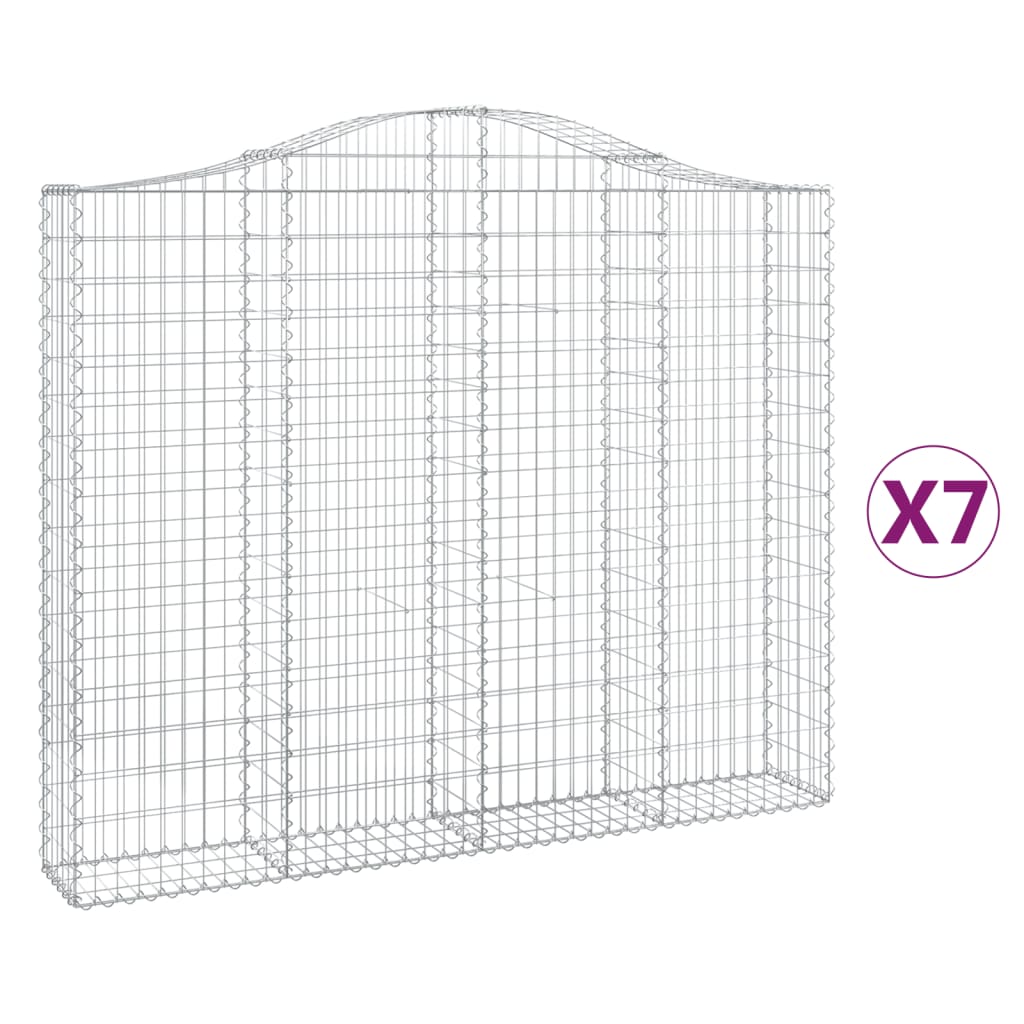 Gabionen mit Hochbogen 7 Stk. 200x30x160/180cm Verzinktes Eisen