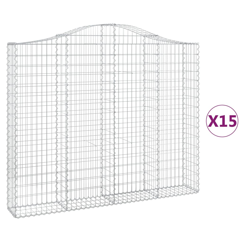 Gabionen mit Hochbogen 15 Stk 200x30x160/180cm Verzinktes Eisen