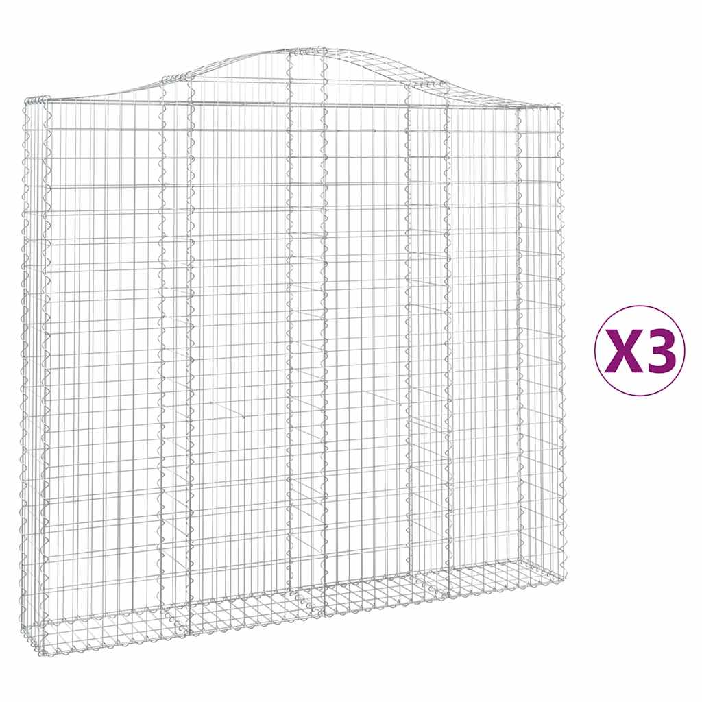 Gabionen mit Hochbogen 3 Stk. 200x30x180/200cm Verzinktes Eisen