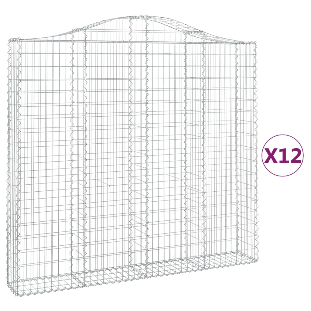 Gabionen mit Hochbogen 12Stk. 200x30x180/200cm Verzinktes Eisen