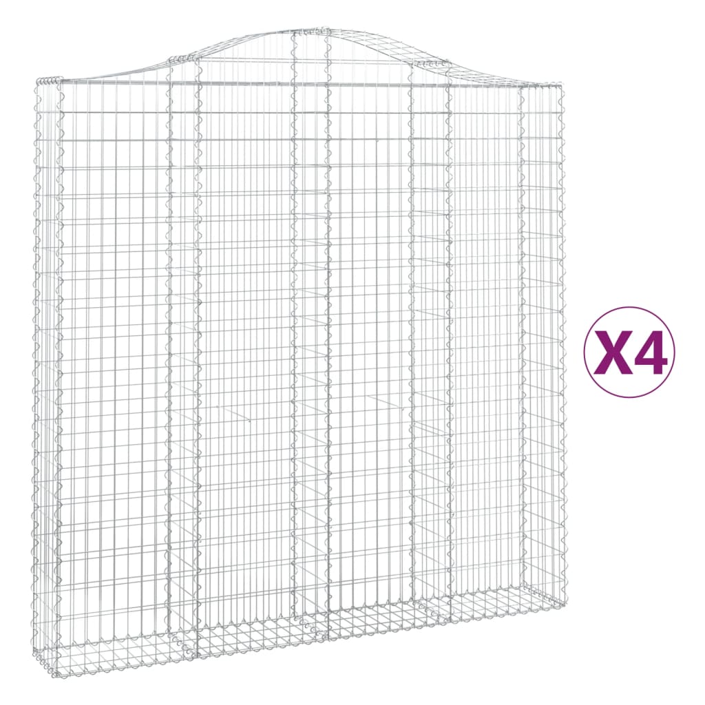 Gabionen mit Hochbogen 4 Stk. 200x30x200/220cm Verzinktes Eisen