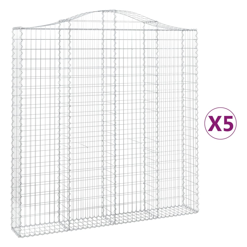 Gabionen mit Hochbogen 5 Stk. 200x30x200/220cm Verzinktes Eisen