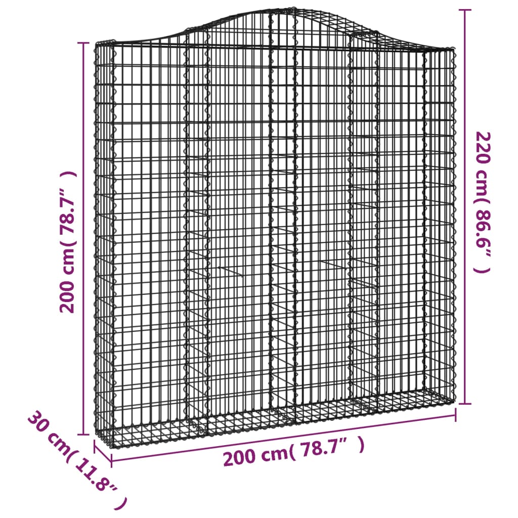 Gabionen mit Hochbogen 6 Stk. 200x30x200/220cm Verzinktes Eisen