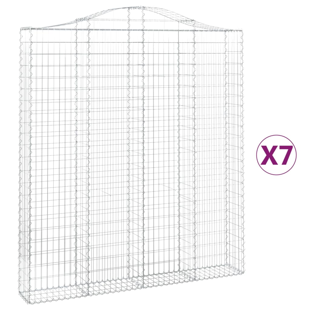 Gabionen mit Hochbogen 7 Stk. 200x30x220/240cm Verzinktes Eisen