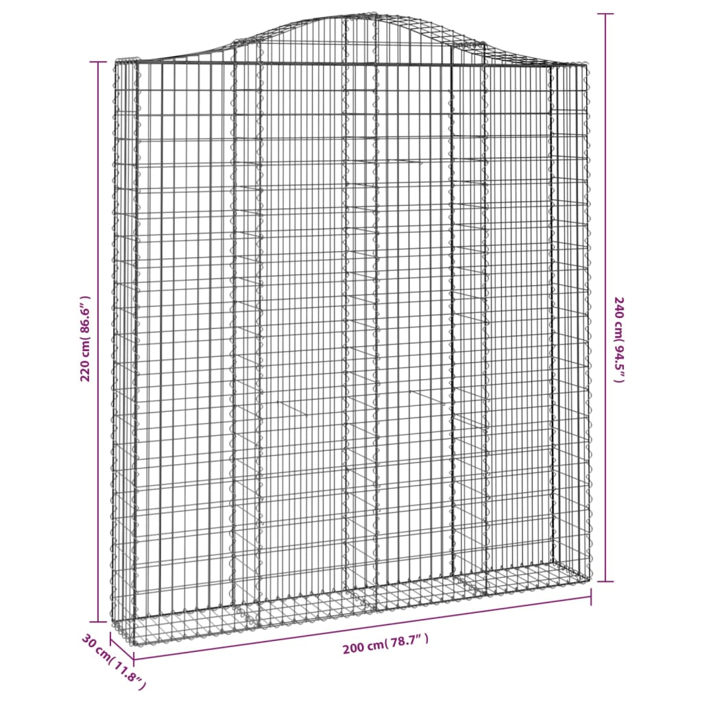 Gabionen mit Hochbogen 7 Stk. 200x30x220/240cm Verzinktes Eisen