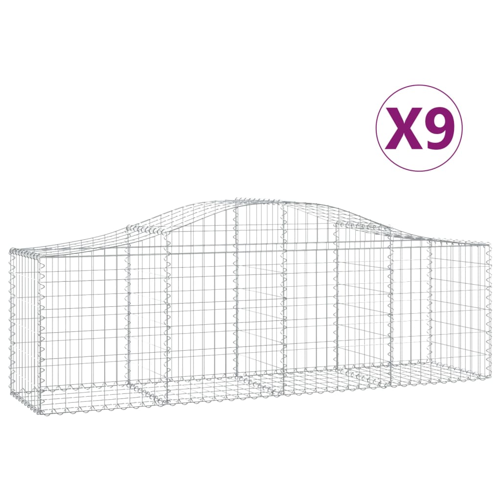 Gabionen mit Hochbogen 9 Stk. 200x50x60/80 cm Verzinktes Eisen